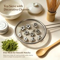 Tamis à thé matcha avec de jolies perles décoratives, boîte à poudre de matcha en acier inoxydable, accessoires pour la cérémonie du thé japonaise