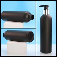 8 oz BPA libre directo de fábrica ECO amigable tacto suave HDPE botella de champú negro con bomba de loción de cromo plateado tapa de disco de cromo