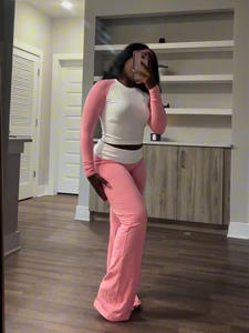 Мягкий комплект из 2 предметов с логотипом на заказ, 2025 весенне-осенние широкие леггинсы, брюки-клеш и укороченный комплект из футболки для женщин - Product Image 5