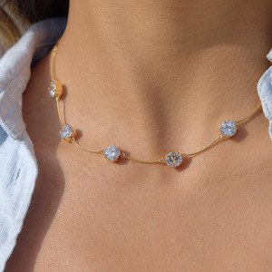 Zircon Stick <b>Chain</b> <b>Titanium</b> Steel Necklace Claw Setting Round Daily Wear Leisure Fashion Body <b>Chain</b> - Product Image 3