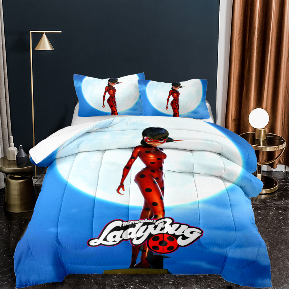 Polyester fiber 3D lady Ladybug fashion printed cotton comporter three piece set duvet bedding set