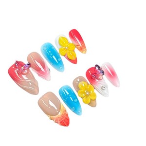 Lunanail – Nouveaux autocollants d'ongles en ABS à motif papillon français 3D sculpté, populaires pour l'été, couverture complète, pré-conçus, faits à la main, à presser sur les doigts - Product Image 5