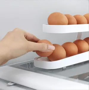 Hot Selling Automatic Rolling Egg Holder Egg Dispenser For Refrigerator Auto Rolling 2 Tier Egg Dispenser Container