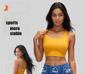 Soutien-gorge de sport fixe avec coussinets intégrés, style débardeur, effet seconde peau, pour yoga et fitness, dos en U, AG - Product Image 1
