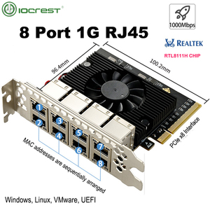 Adaptador PCIe a Gigabit Ethernet de 8 puertos, chipset RTL8111H, confiabilidad y rendimiento mejorados para servidores y dispositivos de alta gama PCI - Product Image 3