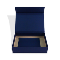 Emballage de boîte magnétique cadeau en carton épais rigide personnalisé bleu de luxe PR avec carte de remerciement estampée à chaud pour le client