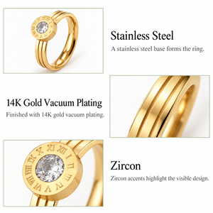 Anillo Redondo de Circonita, Acero Inoxidable, Chapado al Vacío en Oro de 14K, Joyería de Circonita - Product Image 3