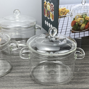 Olla de cocina de vidrio transparente de vidrio resistente al calor de alto nivel con mango de tapa Juegos de contenedores de alimentos de vidrio - Product Image 2