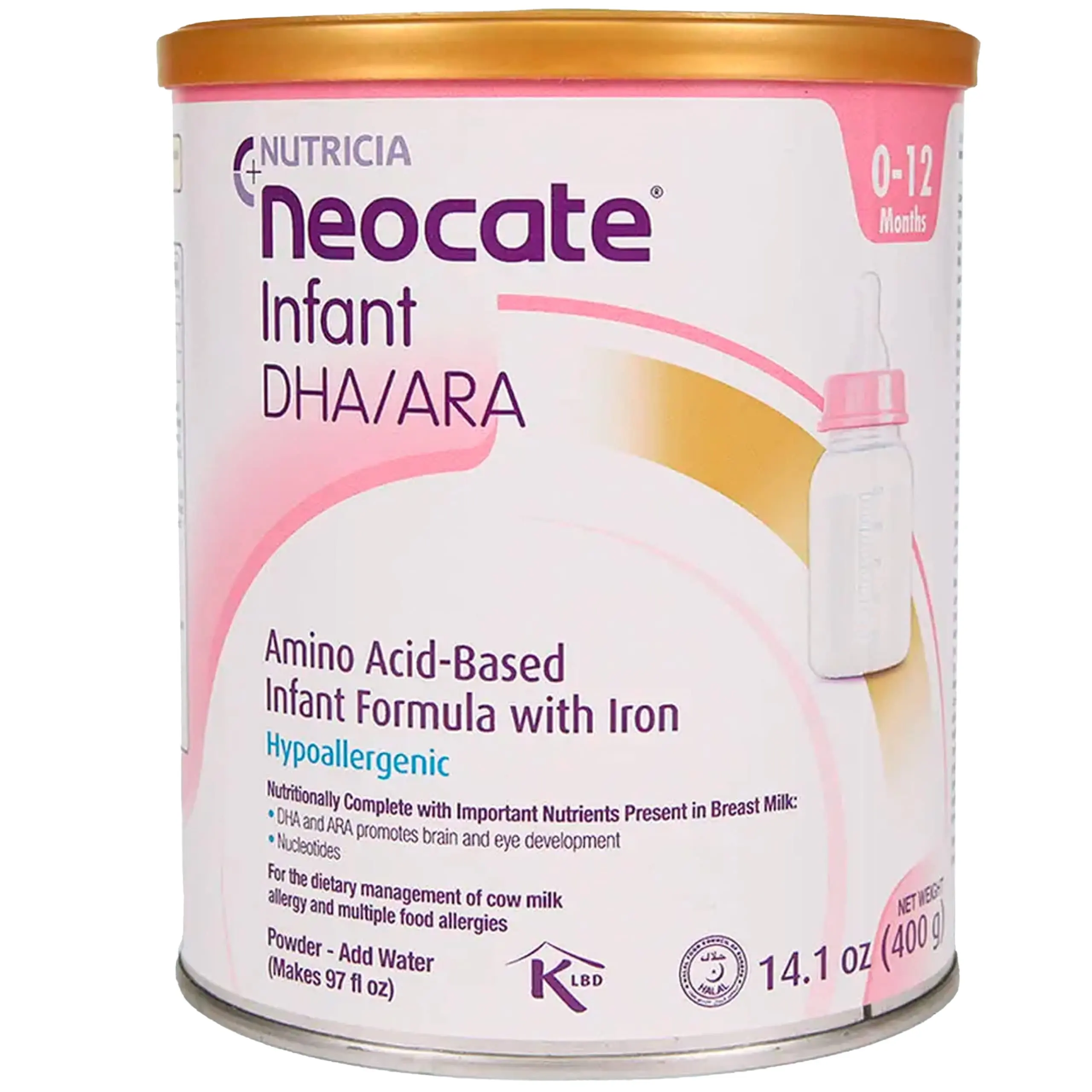 Neocate Infant-Fórmula hipoalergénica para bebés a base de aminoácidos con DHA/ARA-Lata de 14,1 Oz (paquete de 1)