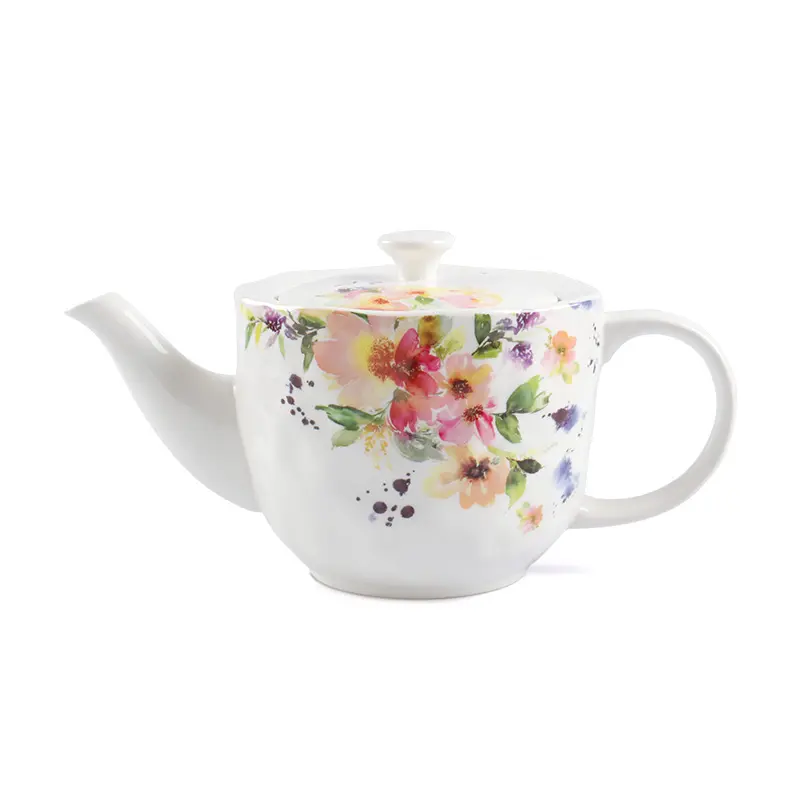 Théière blanche en céramique avec motif de fleurs, 4 ensembles de tasses et soucoupes, vente en gros, nouveau,