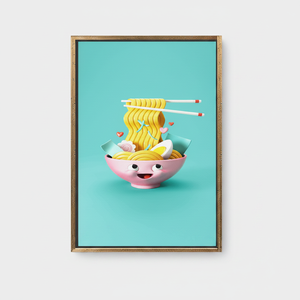 Modern Art Ramen Noodle Canvas Print, Cute Noodle Wall Decor,GOLD <b>FRAMED</b> CANVAS - Product Image 2