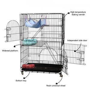 Custom Drie Lagen Grote Huisdier Villa Kat Kooi Zwart Zilver Metalen Kat Huis Opvouwbare Kat Kooi 3 Maten - Product Image 3
