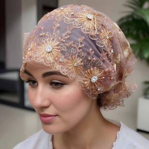 Wholesale 2025 Latest Fashion Women's Headscarf Best-Selling Plain Polyester Sequin Ethnic Muslim <b>Hat</b> - Product Image 5