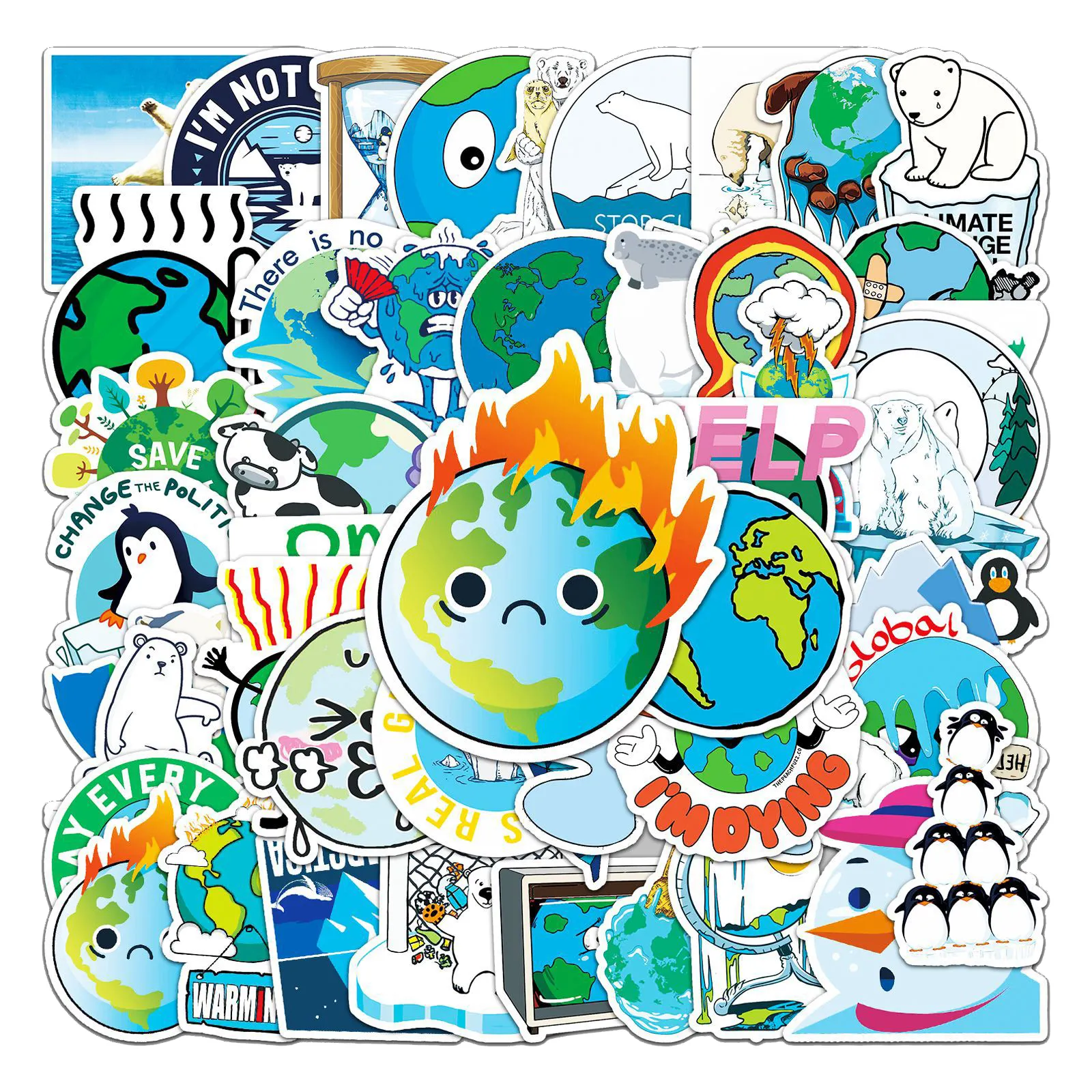 50Pcs Global Warming Environmental Friendly Graffiti Stickers For Notebook Bottle Laptop Phone Waterproof Label Custom