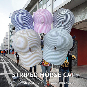 Gorra de béisbol de PVC de 6 paneles con logo de caballo pequeño europeo-americano, escaneable, a rayas, de moda, con hebilla metálica común, unisex - Product Image 2
