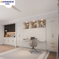 Lit mural Murphy intégré modulaire de luxe contemporain, gain de place, avec panneaux en mélamine et armoires de rangement indépendantes pour bureau, idéal pour les lofts