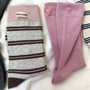 Mekki <b>Socks</b> Women's Mid-Calf Slouch <b>Socks</b> Pink Striped Heart Print Breathable Warm Autumn Wear - Product Image 2