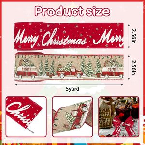 Cinta de Navidad Personalizada con Estampado de Papá Noel y Copos de Nieve, Cinta de Lino con Borde de Alambre, Elegante Cinta de Navidad - Product Image 2