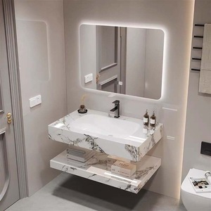 GJGC Modern Ceramic Art Wash Basin Embossed Countertop with Framed <strong>Mirror</strong> Wall Mounted Bathroom <strong>Vanities</strong> for Hotels Bathrooms - Product Image 4