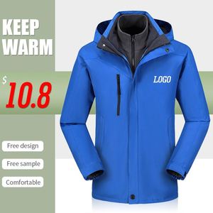 Vestes d'hiver épaisses trois-en-un, imperméables, coupe-vent, pour le ski, le travail en extérieur, avec fermeture éclair, logo personnalisé, vestes pour hommes - Product Image 1