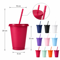 Gobelet réutilisable en plastique PP de qualité alimentaire sans BPA de 16 oz, couleur unie mate, bouteille d'eau portable de 500 ml avec couvercle et paille