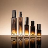 Flacon de parfum carré dégradé de 15 ml pour huiles essentielles avec bouchon noir en aluminium, flacons en verre à bille roulante et vaporisateur