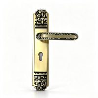 Poignée de porte moderne classique en alliage de zinc noir et or avec plaque de dos longue et motif grec décoratif