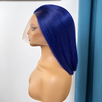 Perruque Bob Courte Droite Bleu Royal en Cheveux Humains, Dentelle HD Frontale Sans Colle Pré-Plumée, Colorée, Prête à Porter pour Femmes