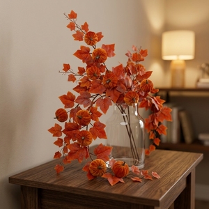 Composizione floreale decorativa con zucca simulata, foglia d'acero <span class=keywords><strong>e</strong></span> girasole, zucca in velluto, decorazione per il Festival del Raccolto <span class=keywords><strong>e</strong></span> il Ringraziamento - Product Image 1