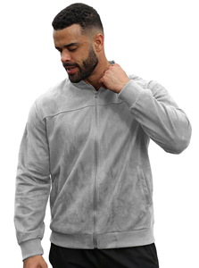 TEMU cross-border European and American <b>men's</b> <b>suede</b> zipper <b>jacket</b> solid color stitching stand collar simple solid color slim fit - Product Image 4