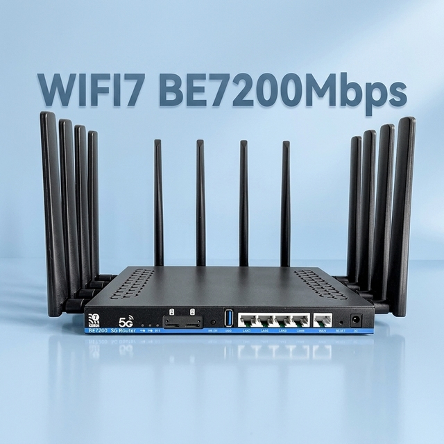 OpenWrt 2.5G WAN Wireless Router for New Home 7200Mbps Gigabit Port 1GB DDR4 WiFi 7 Mesh Firewall VoIP 5G Sim Card Slot