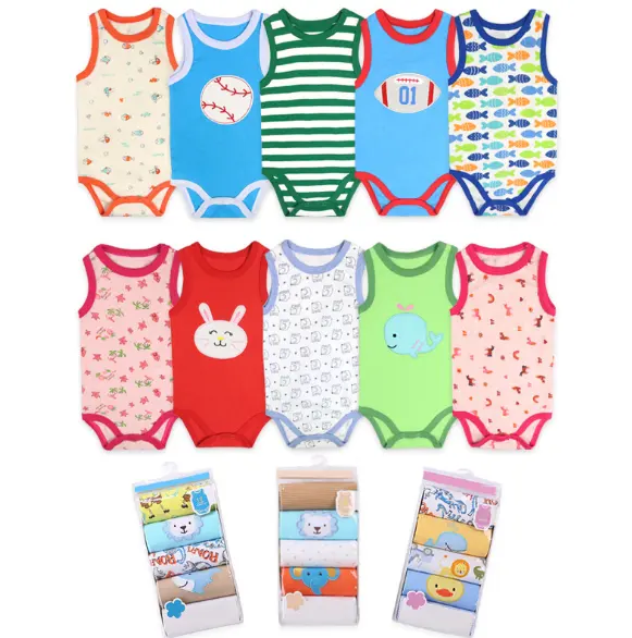 Vendita calda abbigliamento infantile 100% cotone pagliaccetto bambino abbigliamento estivo 5 pezzi set tuta bambino