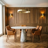 Table à manger minimaliste moderne en marbre Arabescato à base conique unique, portable, 6 places, mobilier pour salles à manger et hôtels