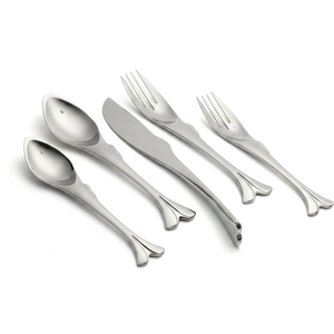 Juego de Cucharas para Postre de Acero Inoxidable Premium, Diseño Minimalista con Acabado Espejo, Ligeras, en Forma de Pez, Cubertería para Servir - Product Image 1
