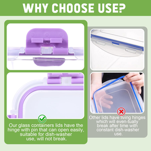 Square Snap-Lock Glass Food <b>Storage</b> Container School <b>Kitchen</b> Camping Picnic Glass Lunch <b>Box</b> - Product Image 2