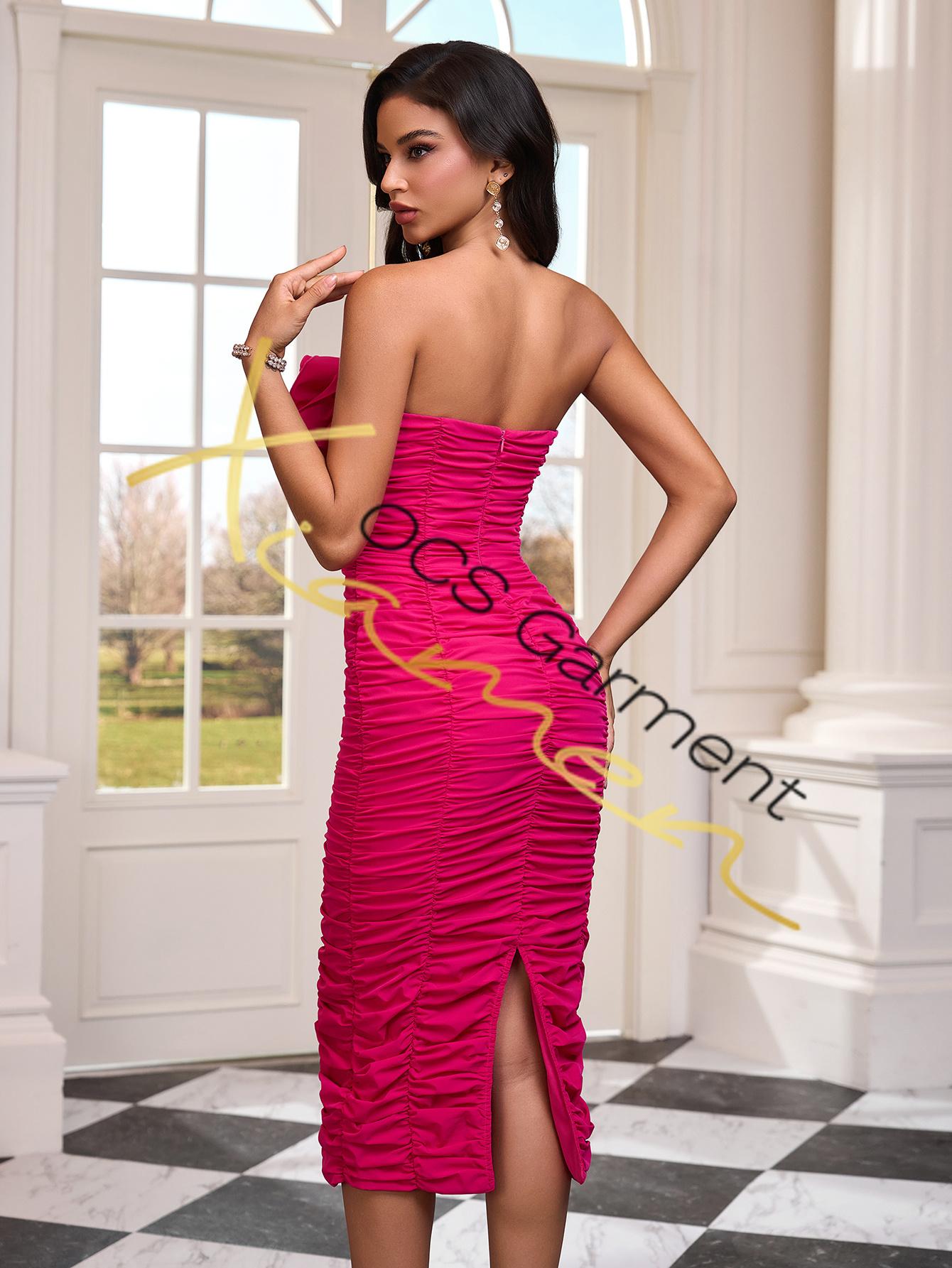 knee length dresses for ladies Women Bandage Dress V Neck Red White Maxi Off Shoulder Lady Green Celebrity Party Club Bodycon Dresses Hot Pink / XL main image 0