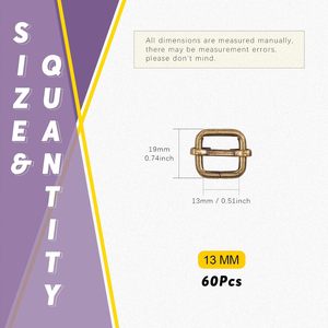 Swpeet Pcs Inch Mm Anneaux métalliques en bronze, ajusteurs rectangulaires métalliques, glissières, boucles à rouleaux, boucles à broche, ajusteurs de sangle - Product Image 2