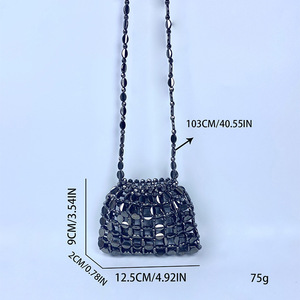 Nuova borsa calda Mini moda monospalla alla moda pochette da festa in argento con perline piatte intrecciate in acrilico caldo catene a tracolla - Product Image 5