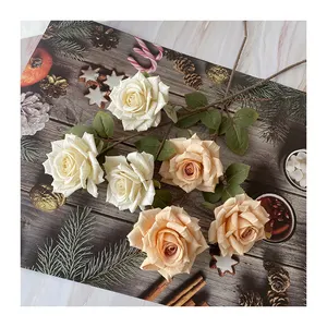 QYY Decoration High Quality Artificial Flower 3-head Wenjuan Coated Silk Screen Diamond Rose