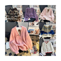Ensemble cardigan tricoté en laine anti-boulochage à col en V élégant toutes saisons pour femme, style crochet décontracté, fabriqué à Guangzhou
