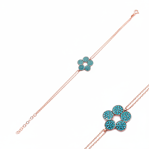 Flower Design Turquoise Stone Flower <b>Charm</b> <b>Bracelet</b> 925 <b>Silver</b> Sterling Turkish Handmade Wholesale <b>Silver</b> - Product Image 2