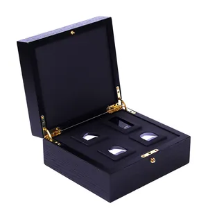 Оптовая продажа, Подарочная коробка с логотипом премиум-класса, черная деревянная Подарочная коробка для ювелирных изделий, сережек, ожерелья и т. д. с металлической пуговицей
