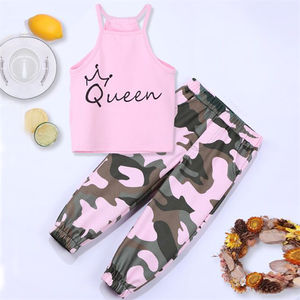 2023 fashion toddler girls clothing sets halter pants tuta per bambini new casual letter vest camouflage pant due pezzi girl set - Product Image 4