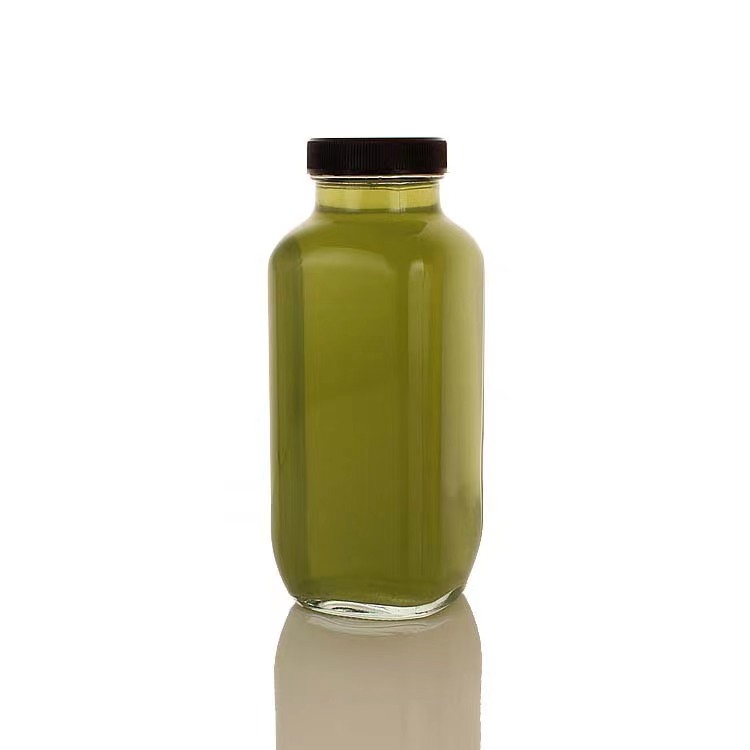 Square Juice Bottle Glass Bottle Wholesale Transparent Milk Glass Bottle With Lid