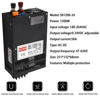 MZMW 1200W SMPS 230vac à dc 24V 0-50A Alimentation à découpage réglable OEM fournitures industrielles transformateur de bande led
