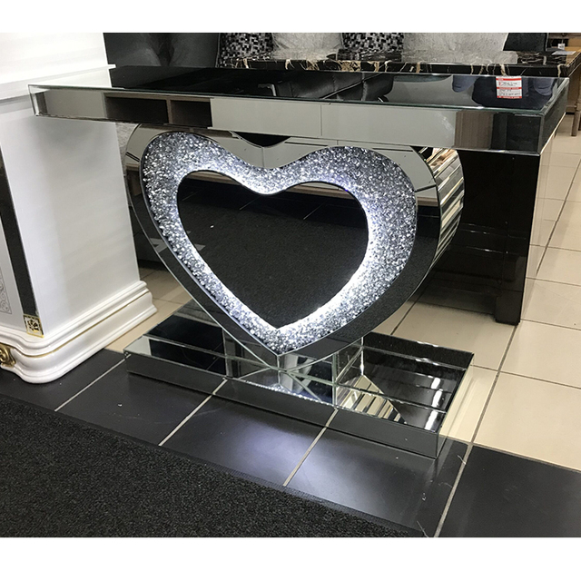 Modern Mirrored Furniture Sparkle Crushed Diamond Shiny Surface LED Light Hall Mirrored Console Table