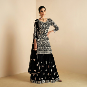 Wholesale Indian <b>Pakistani</b> Sets Embroidered Shalwar Kameez Pure Crepe Top Viscose Santoon Bottom <b>Eid</b> Party Wear Ethnic Dress - Product Image 1