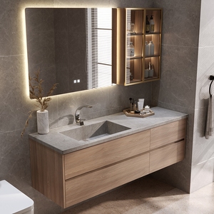 <span class=keywords><strong>Meuble</strong></span>-lavabo de salle de bain de luxe Balom, sur mesure, moderne, mural, avec rangement durable, miroir LED et lavabo en pierre élégant - Product Image 2