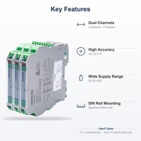 Transmitter Temperatur Universal Ganda, Termokopel RTD ke Isolator 4-20mA, 2 Input 2 Output, Dapat Dikonfigurasi USB, DIN Rail 3921