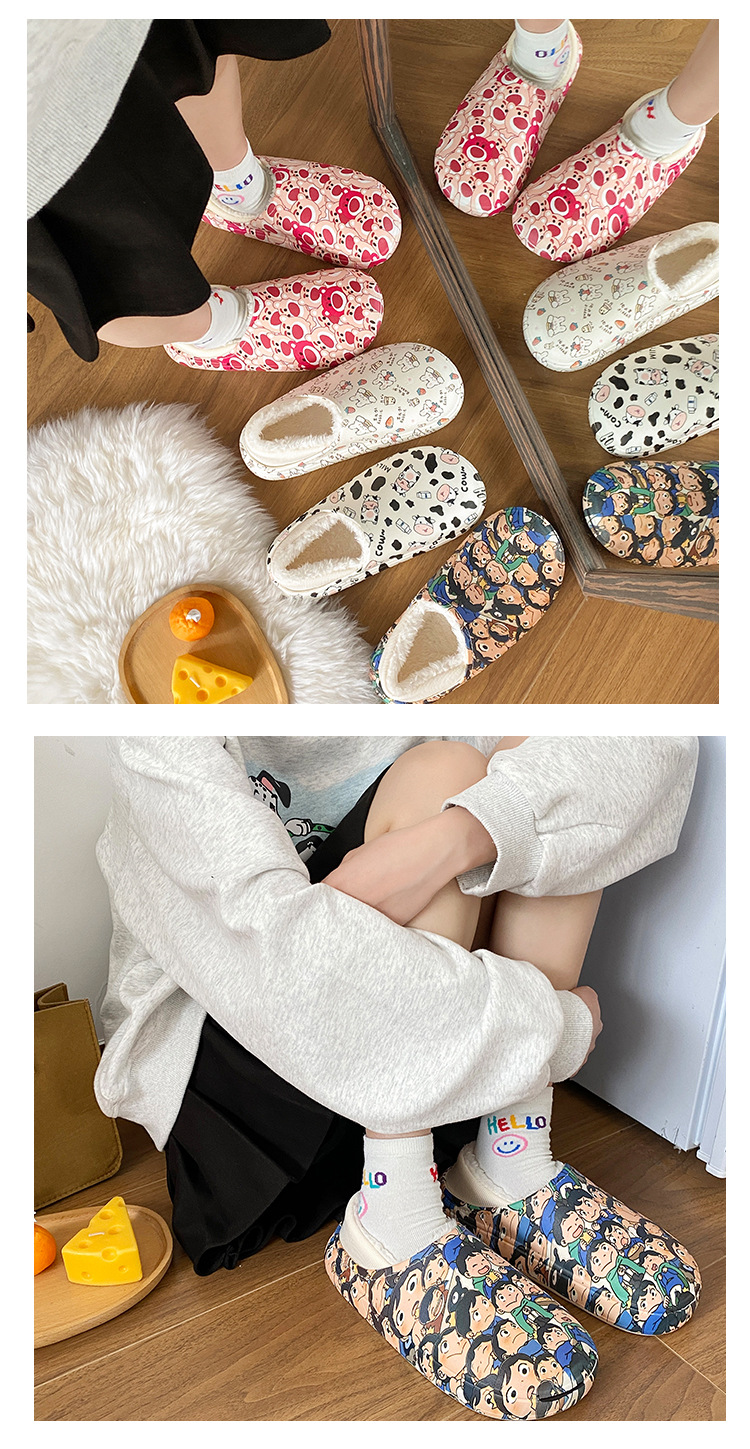 Printed Slippers Anti-slip Cotton Slippers Indoor House Warm Cotton Shoes Wholesale